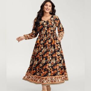 Floral Black and Orange Maxi Dress